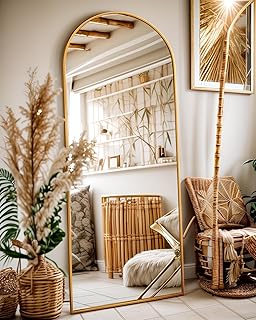 Antok 58" x20” Arched Full Length Mirror, Floor Mirror with Stand,Gold | Shatter-Proof Glass, Floor Standing&Hanging&Leaning, Full Body Mirror with Stand Aluminum Alloy Frame for Bedroom Livingroom