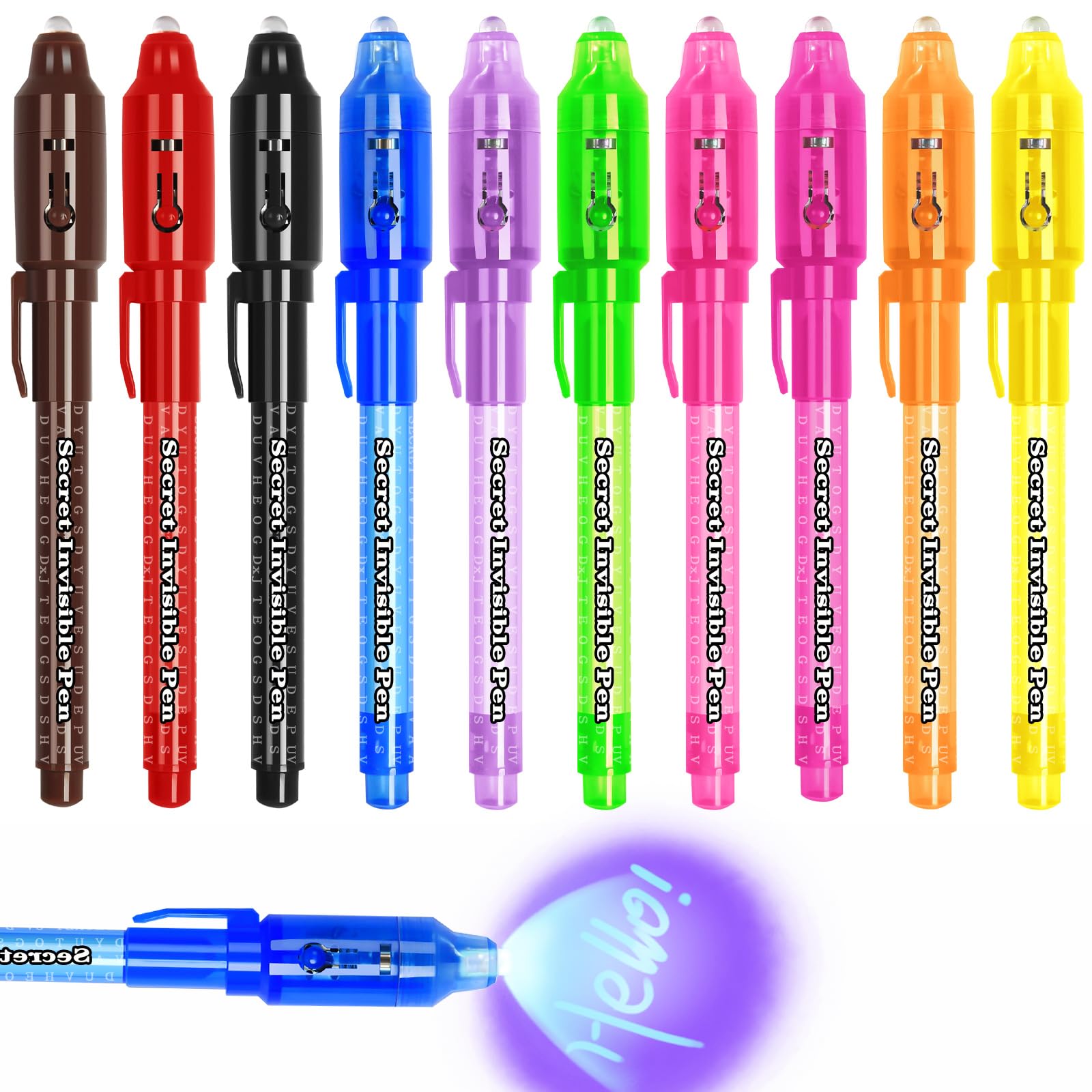 DxJ Invisible Ink Pens for Kids Party Favors 10 Secret Spy Markers UV Light | Wa
