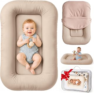 Infant Support Cushion &amp; Baby Support Cushion for Newborn 0-24 Months, Breathable Cotton Pad, Supervised Use, Portable Infant Essentials for Travel and Home, Brown (Cover Included）