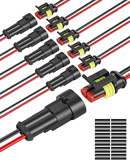 NAOEVO 2 Pin Connector Waterproof, 16 AWG 2 Wire Connectors, 6 Kits | PA66 Nylon Male and Female Automotive Wire Connectors with Heat Shrink Tubing, Plug-and-Play for Car, Motorcycle, Truck, Boat