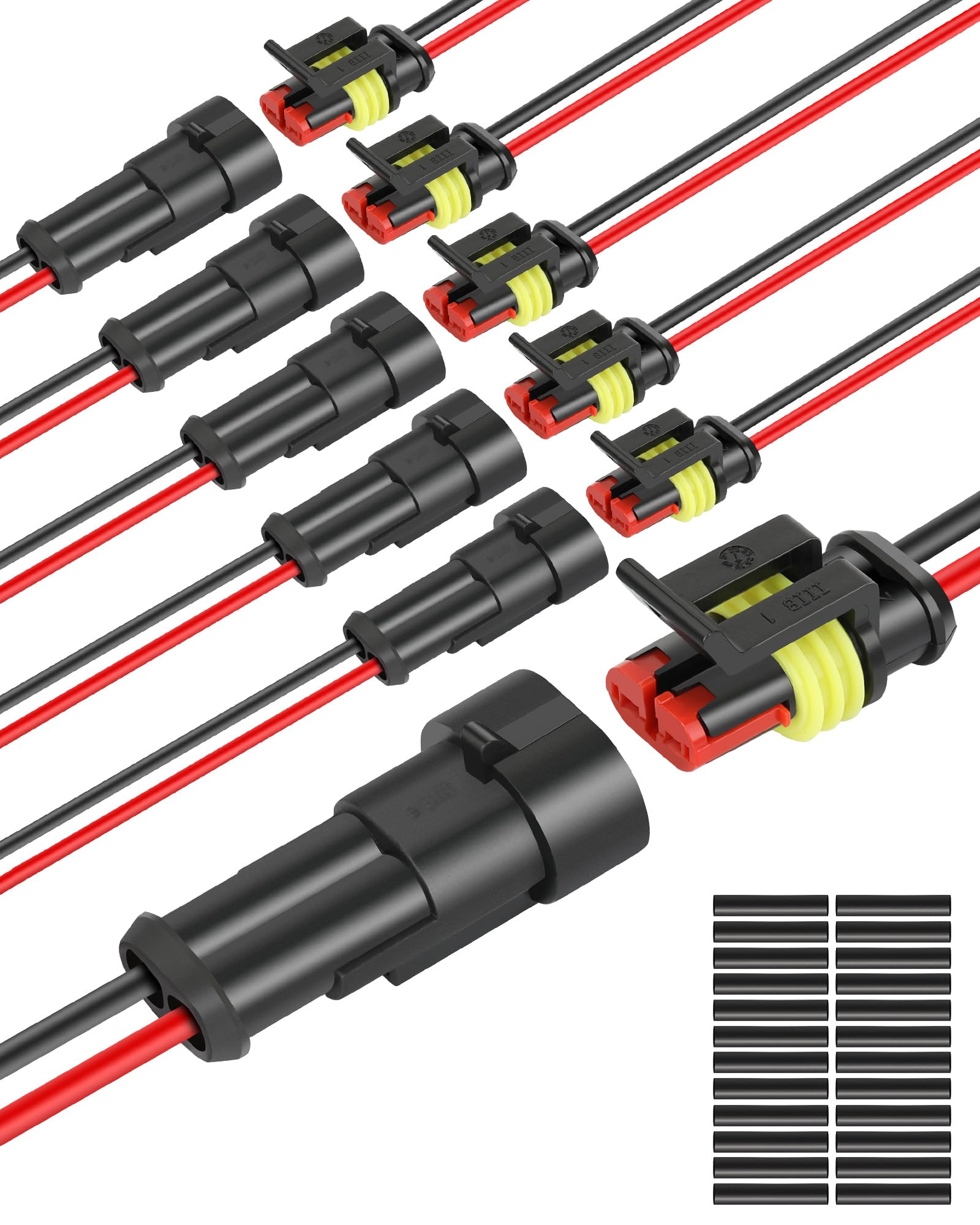 NAOEVO 2 Pin Connector Waterproof, 16 AWG 2 Wire Connectors, 6 Kits | PA66 Nylon