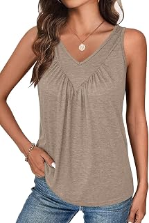 Bliwov Women Tank Tops Ruched V Neck Loose Fit Casual Sleeveless Beach Holiday Outfits Fashion Autumn Blouses