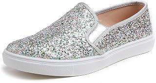 Feversole Women's Sequin Fashion Slip-on Sneaker Casual Flat Loafers,Fashion Slip-on Sneakers for Women Casual Flat Loafers