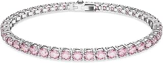 Swarovski Matrix Tennis bracelet, Round cut, Pink, Rhodium plated