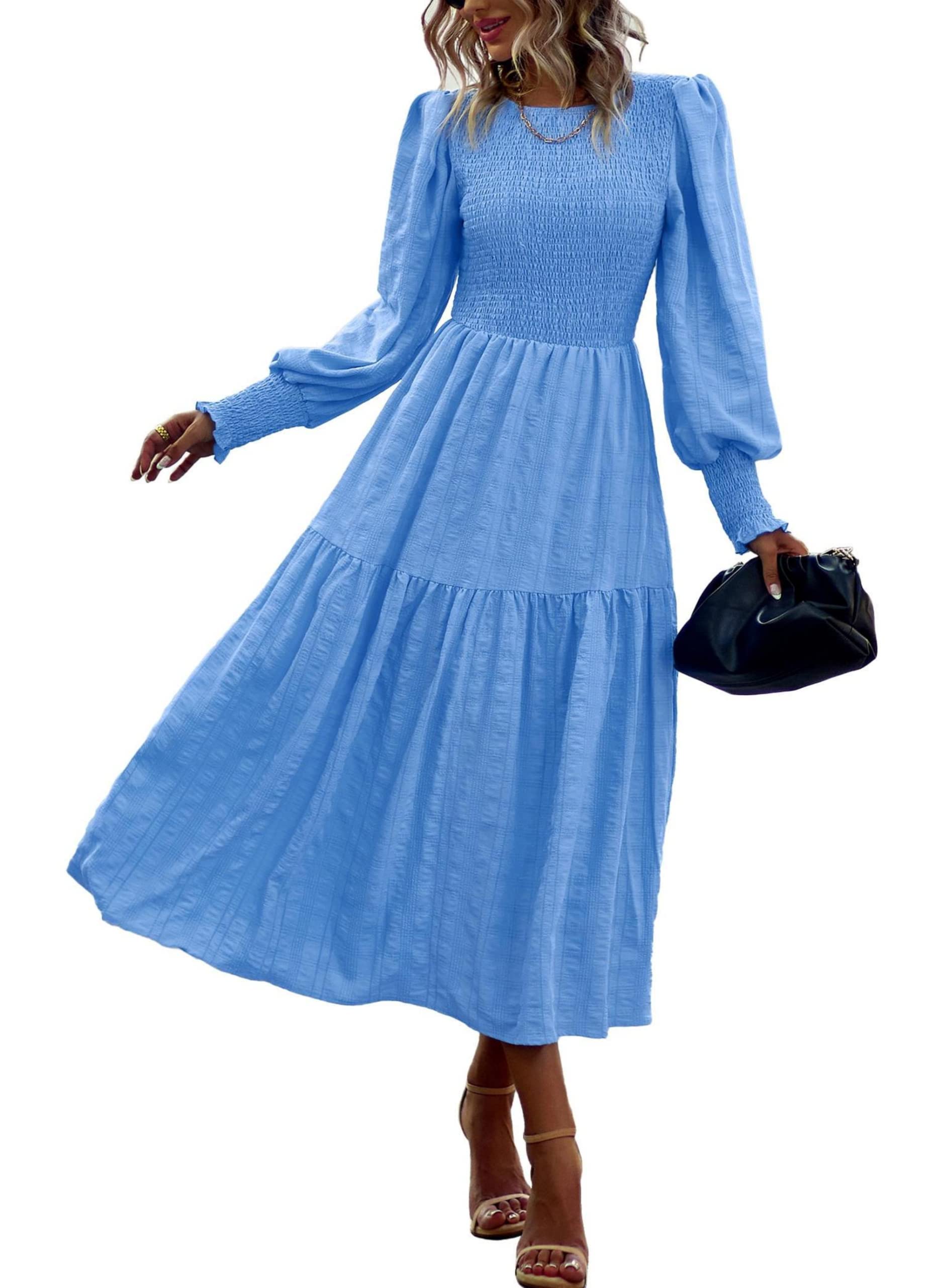 PRETTYGARDEN Womens Spring Long Sleeve Wrap V Neck Ruffle Floral Maxi Dress Casu