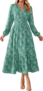 Simplee Women's Boho Long Sleeve Floral Maxi Fall Wedding Guest Dress