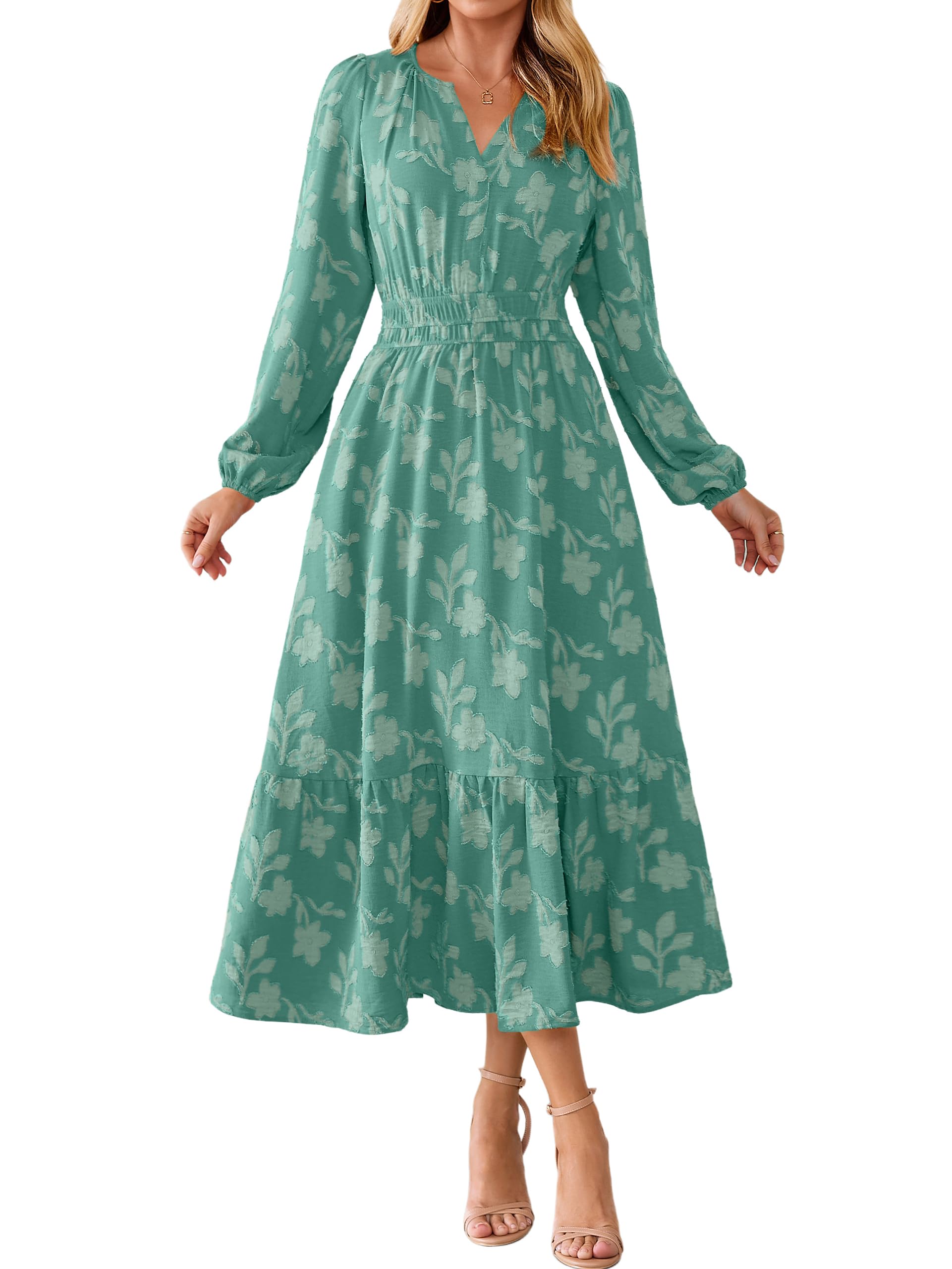 Simplee Women's Boho Long Sleeve Floral Maxi Fall Wedding Guest Dress