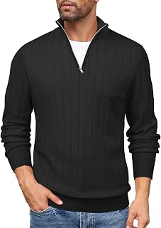 COOFANDY Men's Quarter Zip Sweater Casual Slim Fit Mock Neck Pullover