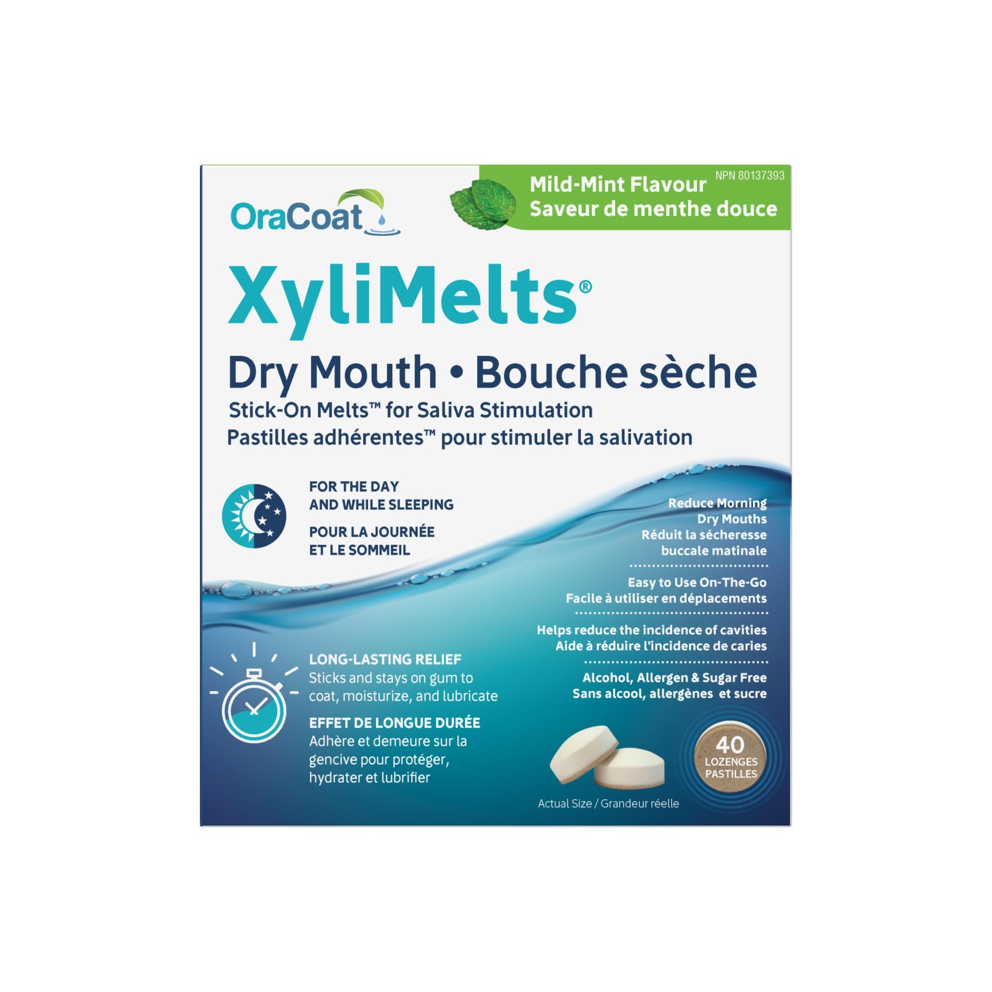 OraCoat XyliMelts Dry Mouth Stick-On Melts, Mild Mint, 40 Count