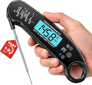 Meat Thermometer Digital, 1-2 Sec Instant Read, Grilling, Cooking, Food | Fast Response, Waterproof, Backlit Display for BBQ, Air Fryer, Smoker, Kitchen Gadgets, Gift for Dad Men, Black