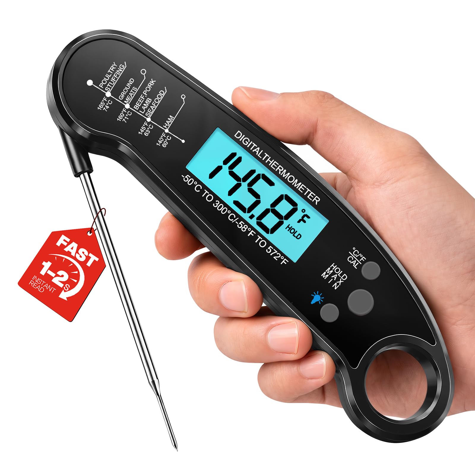 Meat Thermometer Digital, 1-2 Sec Instant Read, Grilling, Cooking, Food | Fast R