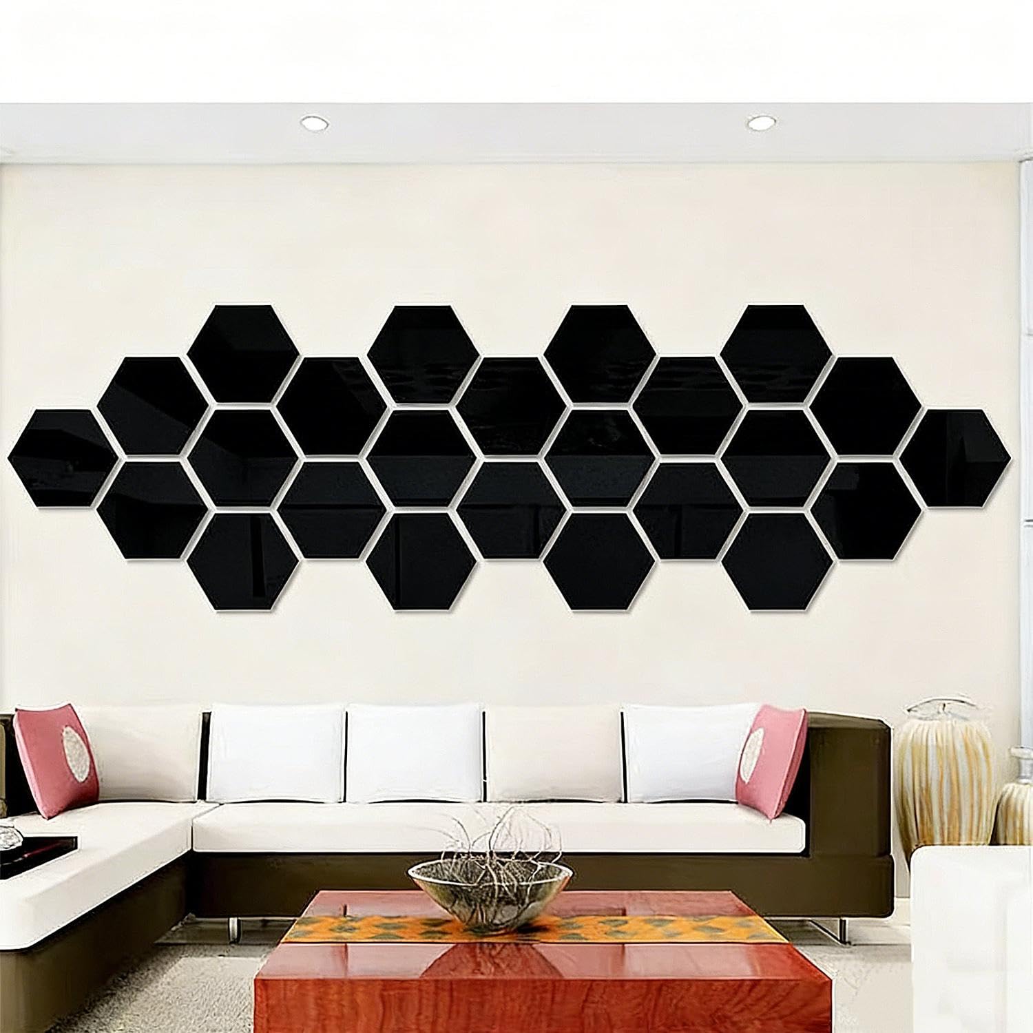 10 Pieces Wall Stickers with Mirror, Hexagon Mirror Art for Home Decor, Self Adh