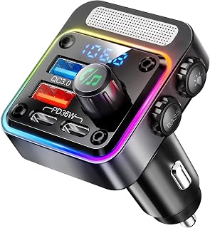 Nulaxy 54W Bluetooth 5.3 FM Transmitter, 4 Fast Charging Ports Car Adapter