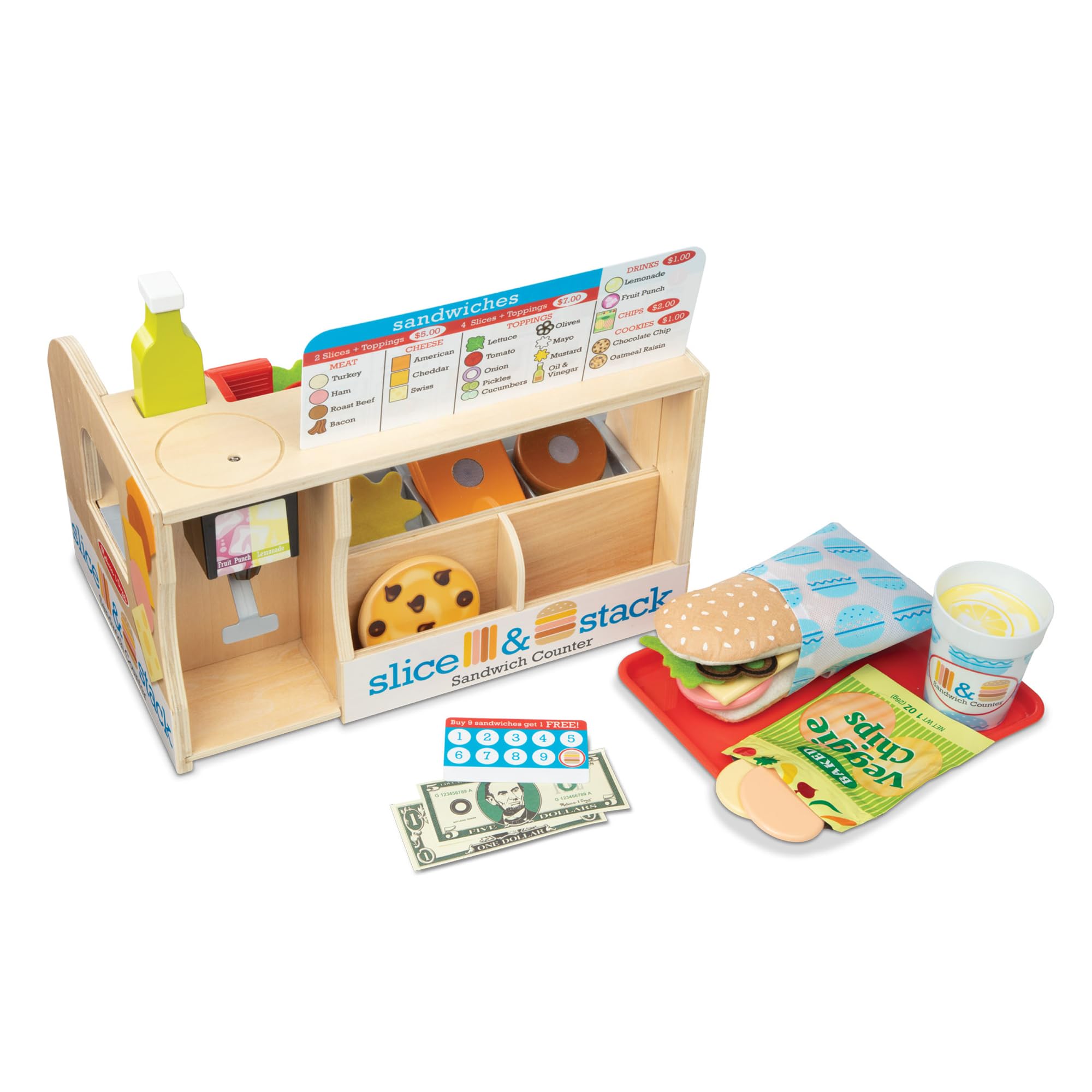 Melissa & Doug Slice & Stack Wooden Sandwich Counter Play Set | 52 Pieces, Woode