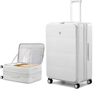 Hanke Hardside Expandable Large Checked Luggage, 28 Inch Top Opening Trunk Luggages with Spinner Wheels, All-PC Hard Shell Suitcase, Lightweight TSA Approved (Smoke White, 120L)