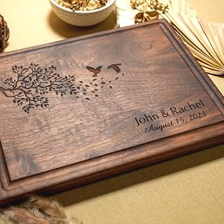 Personalized Wedding Gifts for Couple, Custom Engraved Cutting Board with Names & Date, Bridal Shower, Anniversary & Housewarming Present for Newlyweds, Handmade Wood Charcuterie