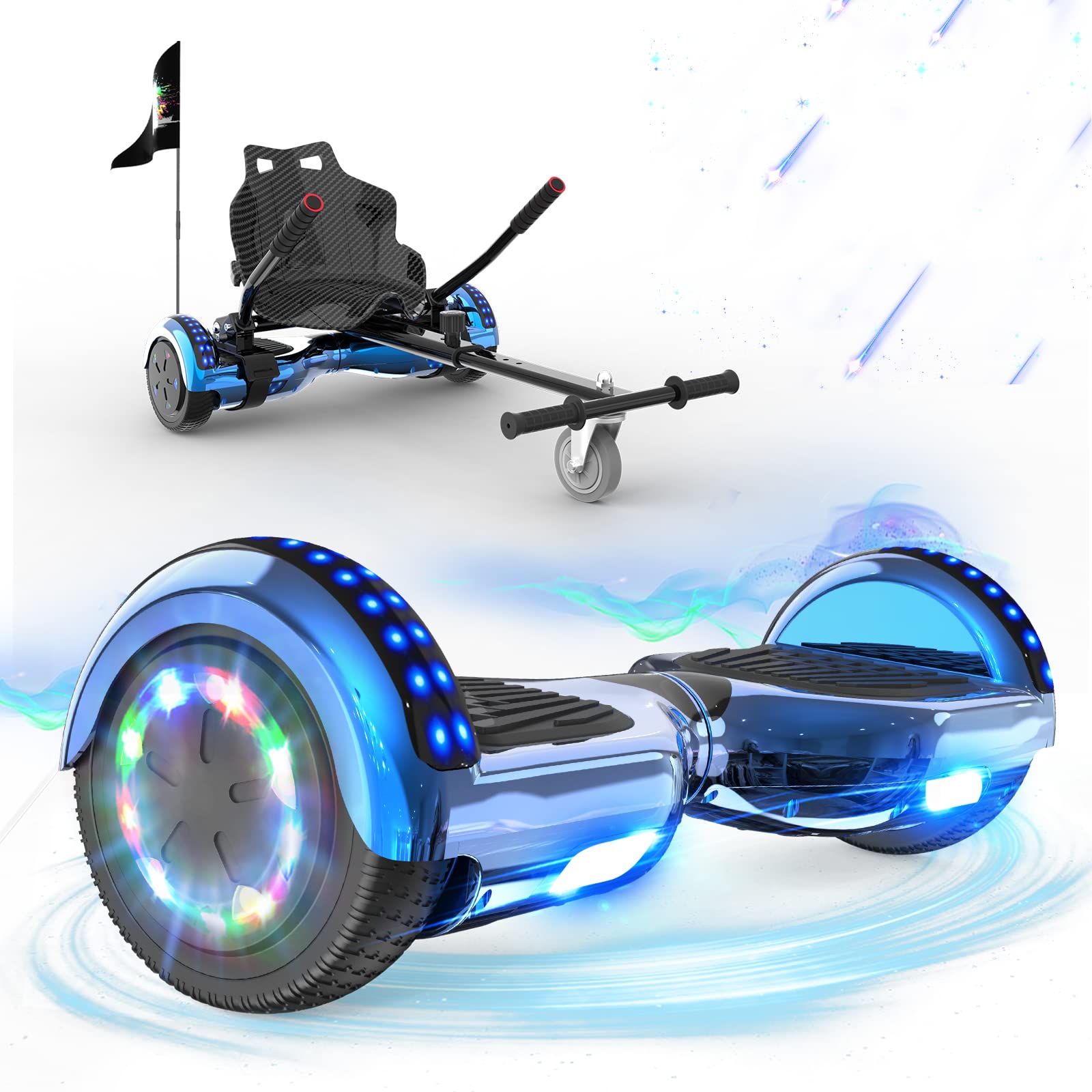 RCB Hoverboards with Go Kart Seat Bundle for Kids Segways Built in LED lights Bl