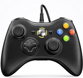 VOYEE PC Controller, Wired Compatible with Xbox 360 & Slim/Windows 10/8/7 | Upgraded Joystick, 7.2ft Cord, Ergonomic Grips, Double Shock | Enhanced (Black)