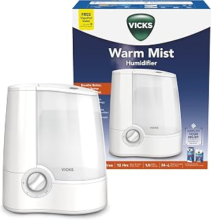 Vicks Warm Mist Humidifier for Medium to Large Rooms, 1 Gal Tank | Filter-free humidifier supports easier breathing at night, quiet operation, auto shut-off, suitable as a nursery humidifier