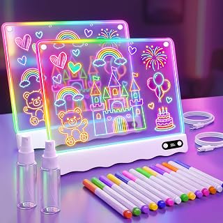 2 Pack Rechargeable LED Light Drawing Board Toy for Kids, Holiday Gift Set | Screen-Free Creative Toy, Rechargeable Doodle Board, Reusable Art Pad, Christmas Birthday Gift for Boys and Girls