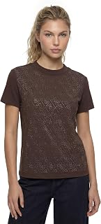 Guess Women's Short Sleeve Mock Neck All Over 4 g Tee T-Shirt