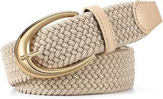 JASGOOD Braided Stretchy Belts for Women Casual Woven Elastic Belt with Gold/Silver Buckle for Jeans Dress Pants