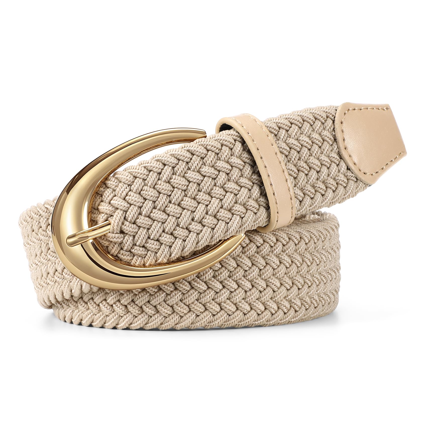 JASGOOD Braided Stretchy Belts for Women Casual Woven Elastic Belt with Gold/Sil