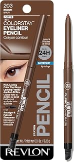 Revlon ColorStay Pencil Waterproof Eyeliner, 203 Brown, 0.01 oz | Waterproof pencil eyeliner with built-in sharpener. Smudge-proof, long-lasting, intense matte color.