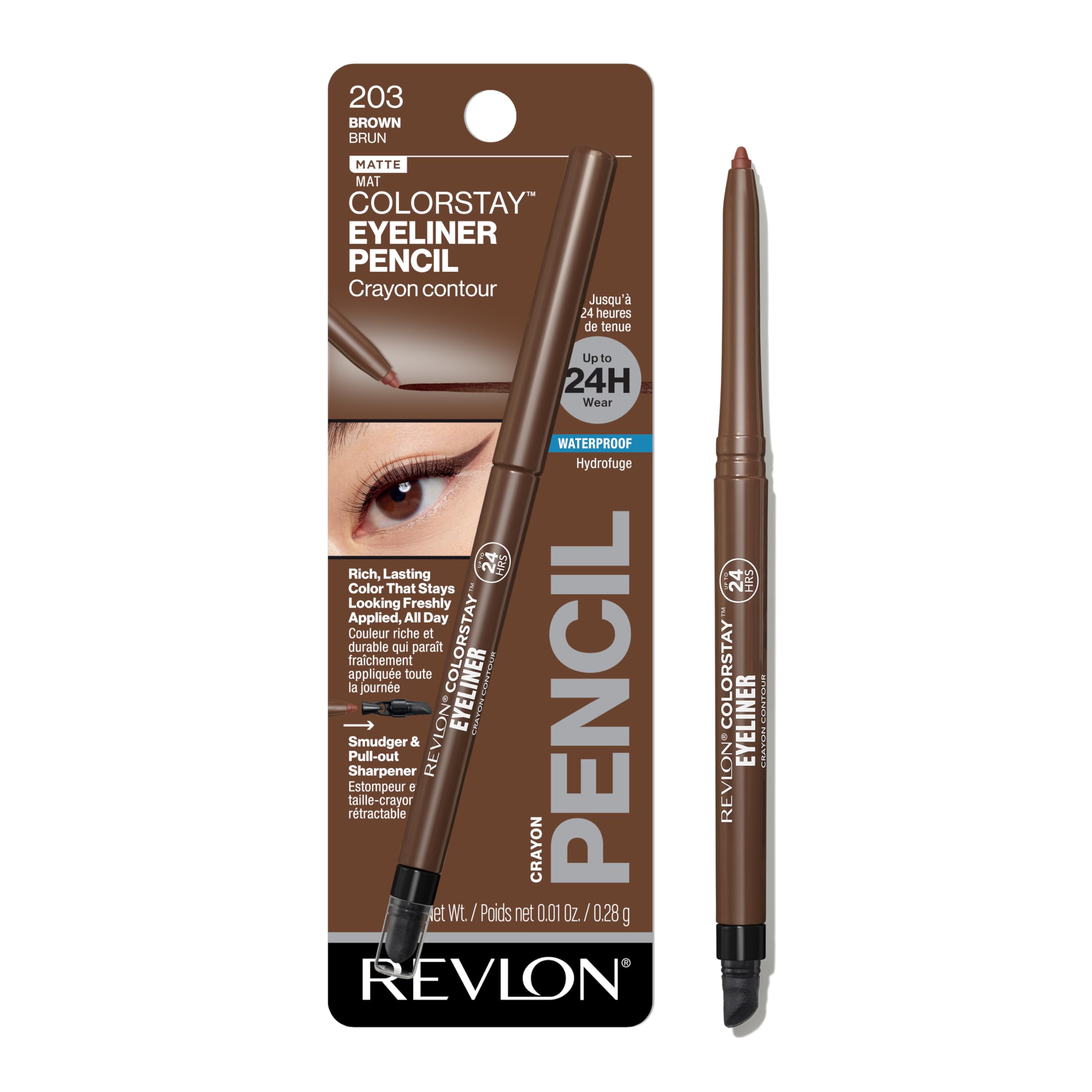 Revlon ColorStay Pencil Waterproof Eyeliner, 203 Brown, 0.01 oz | Waterproof pen