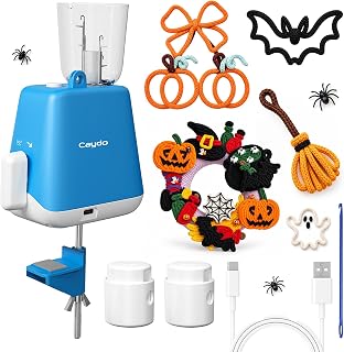 Caydo Electric iCord Knitting Machine F1, Auto Knit Yarn into Neat i-Cords | Portable Efficient i-Cord Maker, Fast DIY Handmade Tool, Perfect Present for Knitting &amp; Crochet Craft Lovers, Patented, Blue