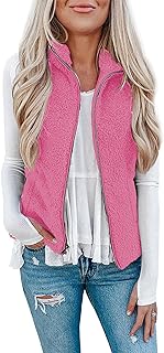 LOMON Womens Fuzzy Sherpa Fleece Jacket Lightweight Vest Cozy Sleeveless Cardigan Zipper Waistcoat Outerwear with Pocket