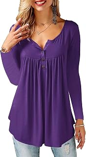 Beluring Women Casual V Neck Tops Long Sleeve Pleated Tunic Tops Shirts Blouse