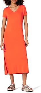 Amazon Essentials Women's V-Neck Short Sleeve Knit Midi Dress