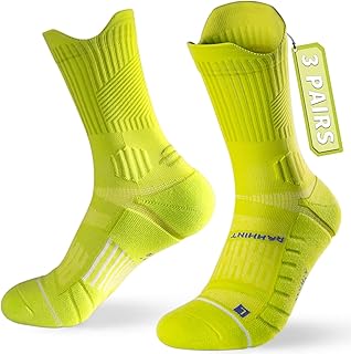 Rahhint Coolmax 3 Pack Compression Running Socks Men Women Anti Blister Socks Walking Socks with TAB Design, Compression Zone, Venting Mesh Network and Arch Support，Size 3-15