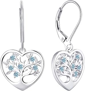 JO WISDOM 925 Sterling Silver Family Heart Tree of Life Drop Dangle Earrings 3A Cubic Zirconia Jewellery for Women