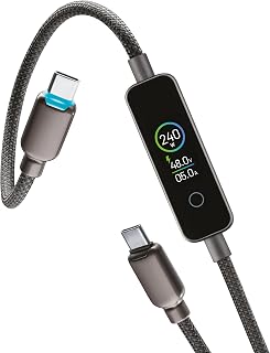 cellularline Powerview IQ USB-C to USB-C Cable with an Integrated TFT Display, Support for Power Delivery up to 240W and a Length of 120cm, Black