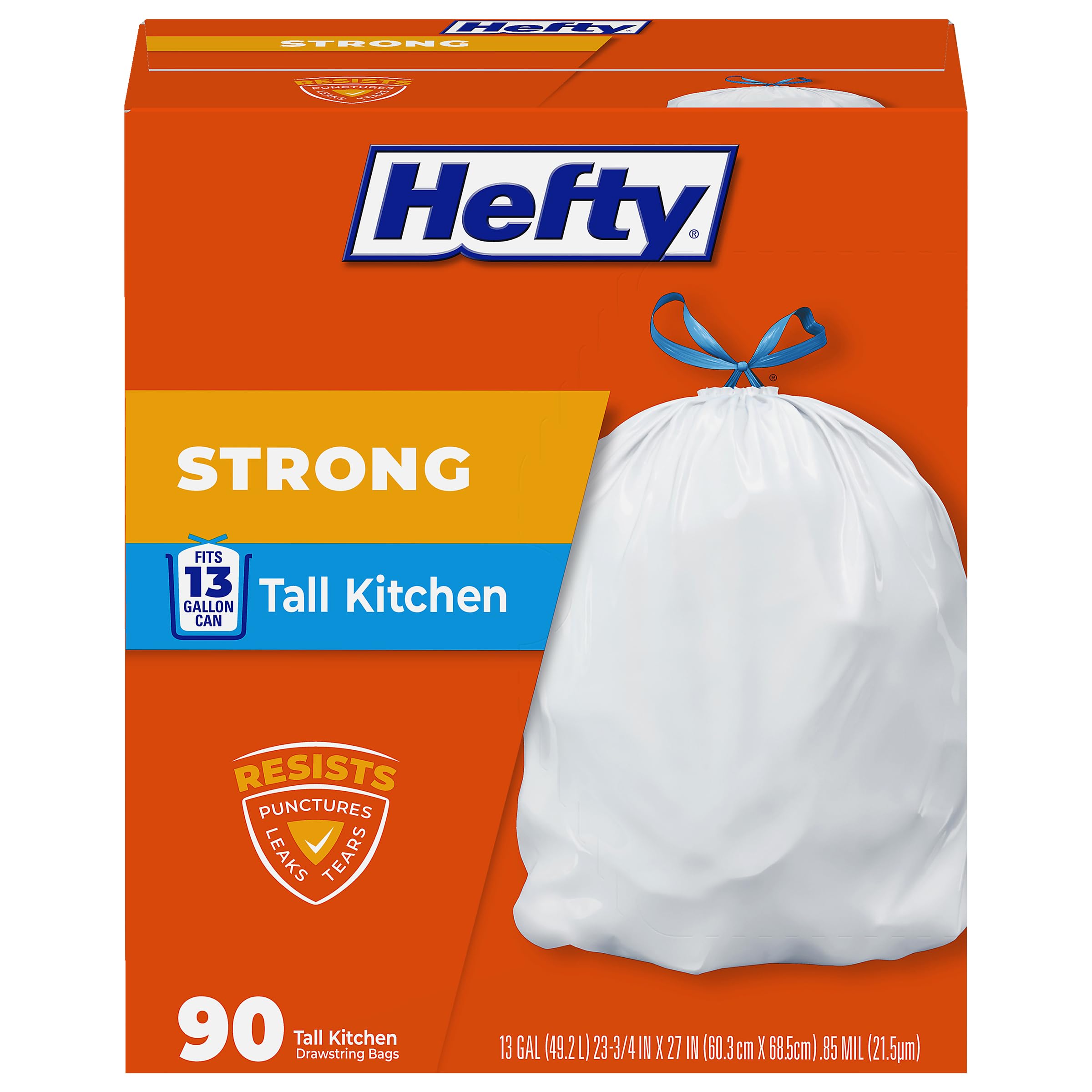 Hefty Strong 13G Tall Kitchen Trash Bags, White, Unscented, 90ct | Bulk Pack, 13