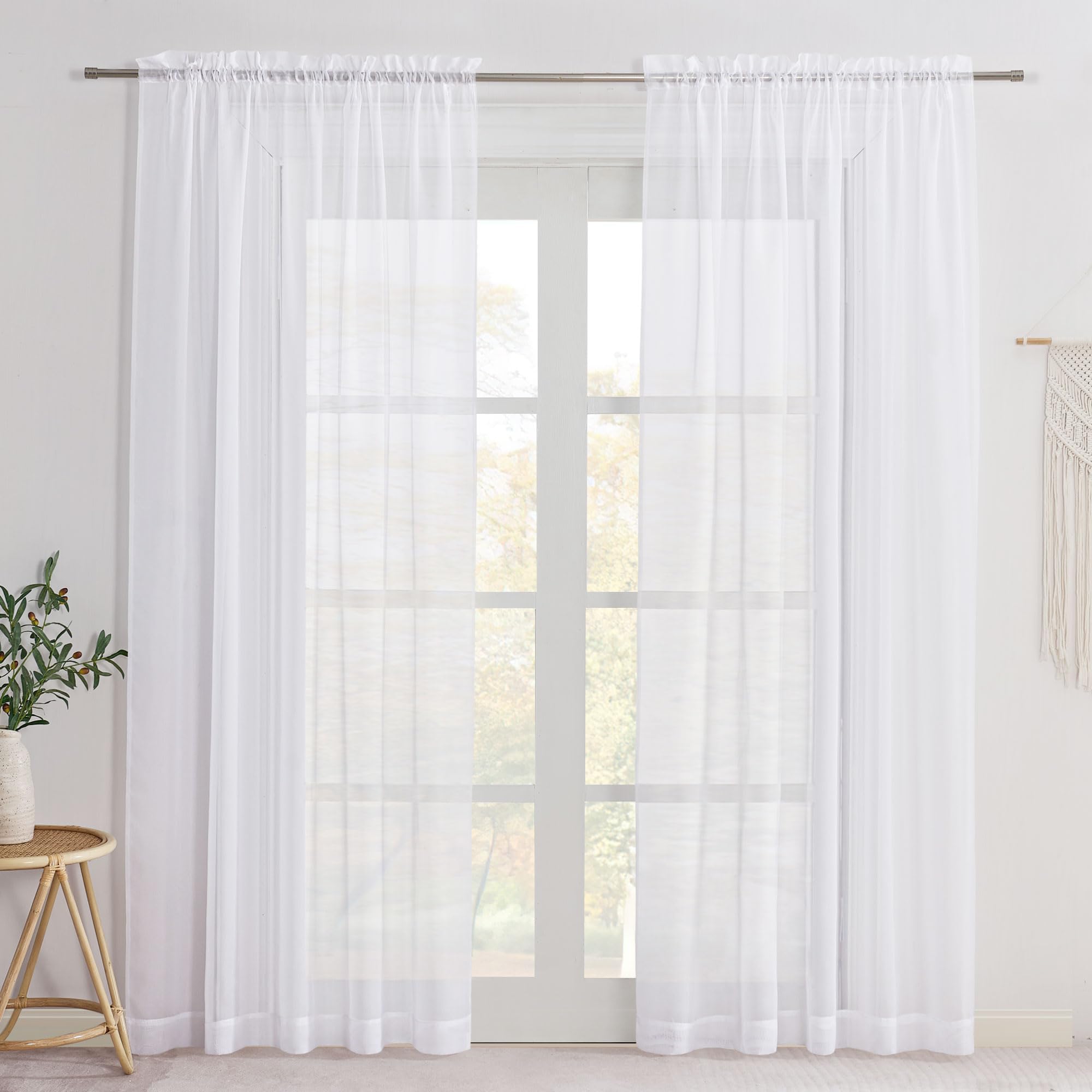 NICETOWN White Sheer Curtains 84 Inch Long, 60 Wide, 2 Panels, Rod Pocket | Ligh