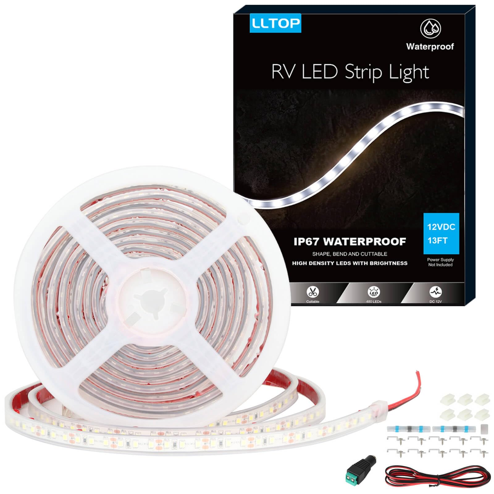 LLTOP RV Awning Lights 12VDC Waterproof LED Strip Daylight White 13FT | High Bri