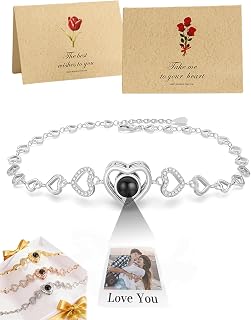 AAQ Custom Photo Bracelet for Women Men Personalised Projection Bracelet with Picture Inside, Memorial Photo Gifts for Couple Anniversary Valentine's Day