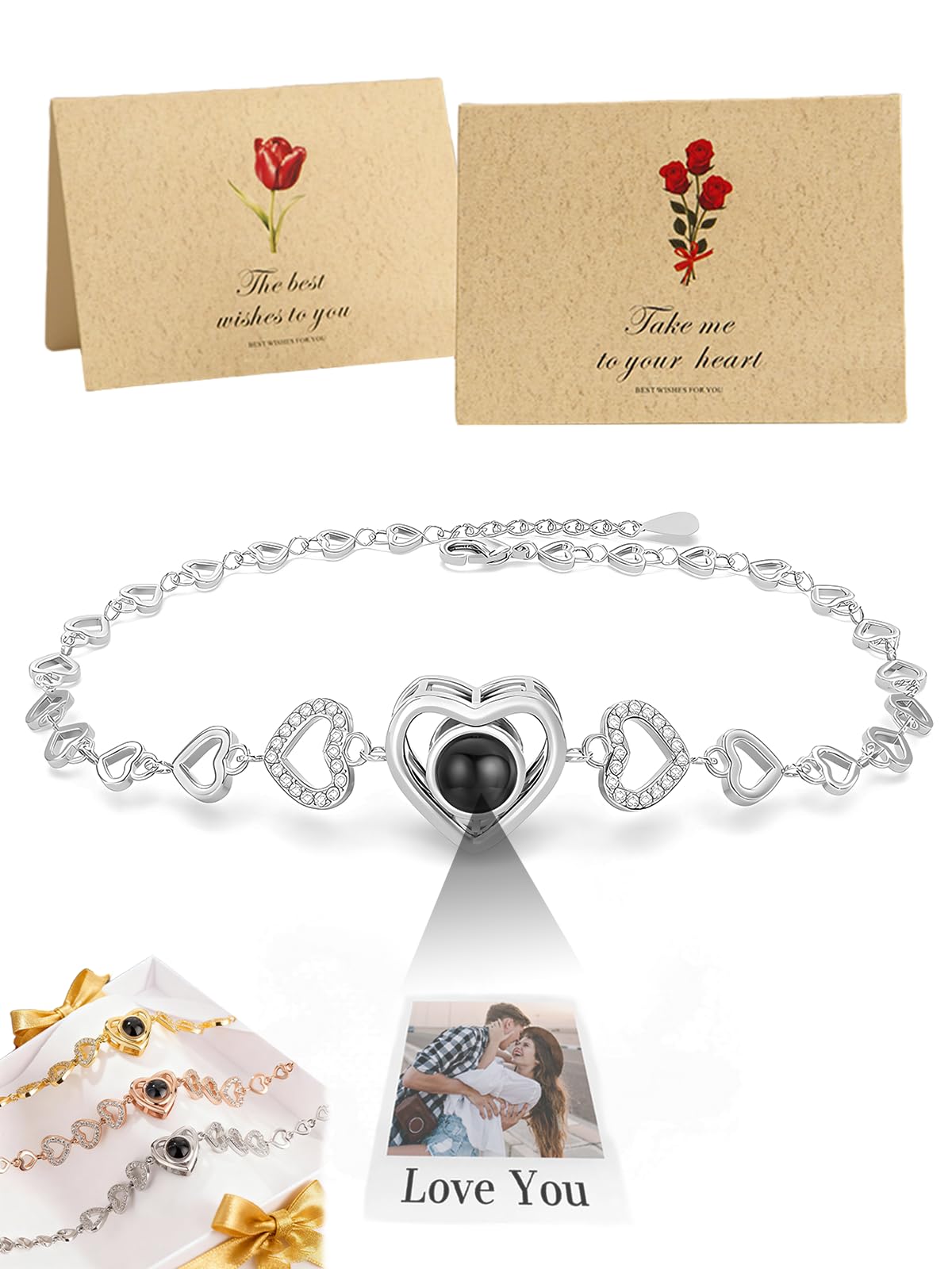 AAQ Custom Photo Bracelet for Women Men Personalised Projection Bracelet with Pi