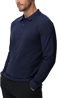MIER Men's Polo Shirt Cotton Long Sleeve Collar Golf Tennis Casual Work Travel 3 Button Down Ultra Soft