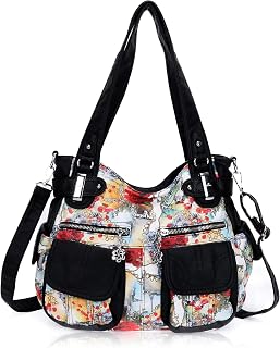 Angel Kiss Women's Designer Handbag Large Double Zipper Multi Pocket Washed Leather Purse