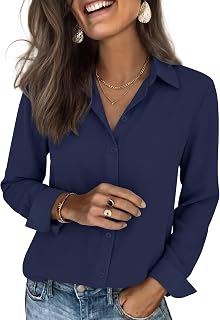 siliteelon Striped Shirt Women Button Down Long Sleeve Work Dress Shirt