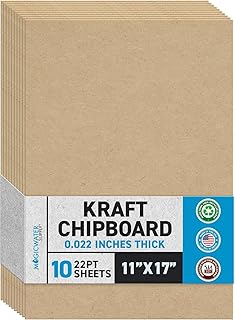 MagicWater Chipboard Sheet - 11x17 inch - 22 pt - 0.022" Thick - 10 Pack | For DIY Projects, Heavy Duty Kraft, Paperboard for Scrapbooking, Books, Picture Frame Backing, Art Projects &amp; Crafts