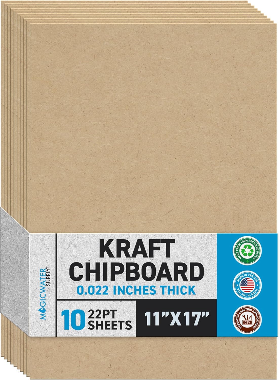 MagicWater Chipboard Sheet - 11x17 inch - 22 pt - 0.022" Thick - 10 Pack | 