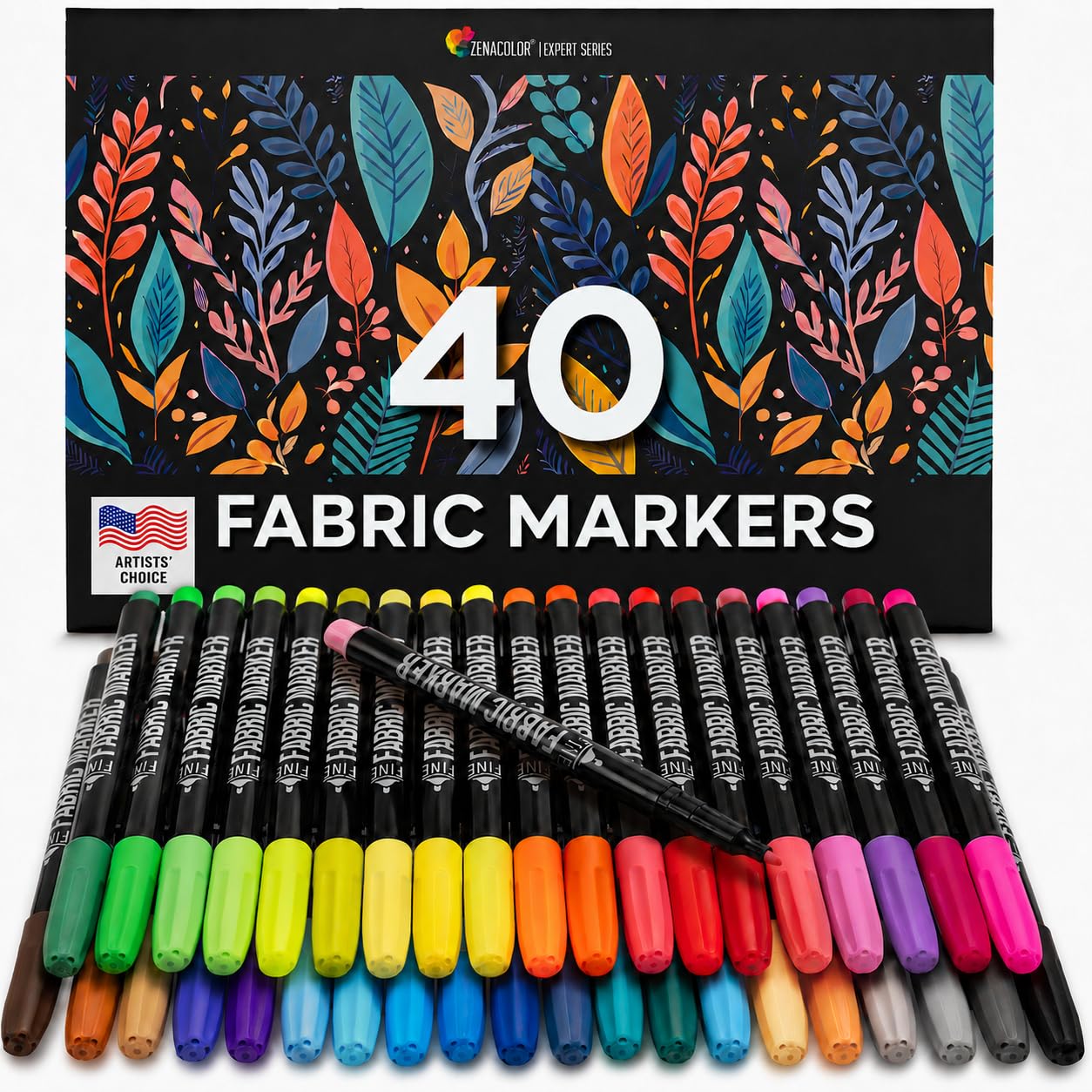 Zenacolor - 40 Fabric Markers Permanent for Clothes - Fine Point | Non Toxic Pai