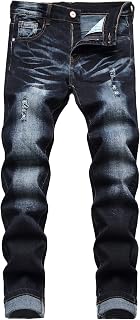 JUNBAOSS Men's Slim Fit Stretch Jeans Ripped Skinny Jeans for Men Distressed Straight Leg Fashion Comfortable Flex Waist Pants