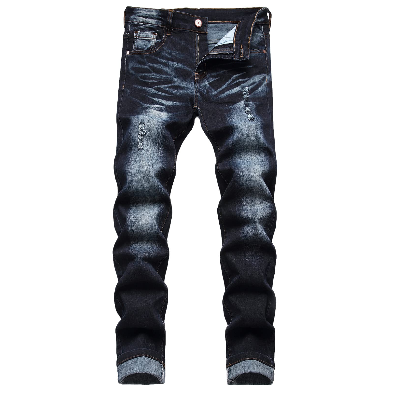 JUNBAOSS Men's Slim Fit Stretch Jeans Ripped Skinny Jeans for Men Distressed Str