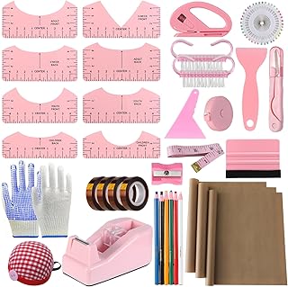XEUZK Sublimation Shirts Tool Pink Kit With 8T Shirt rulers, 3Pack Teflon Sheet for Heat Press 12 x 16in, Heat Resistant Gloves &amp; Silicone Bumps, 4Rolls Heat Resistant Tape&amp; Tape Dispenser Sublimation